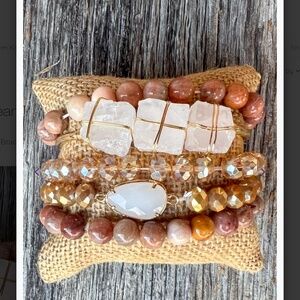 Boho “ Peaches and Cream ” 4 Strand, 1 Bangle Bracelet with Natural Stones  R4B